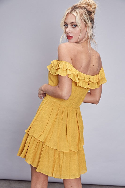 mustard dress off shoulder Mustard Off Shoulder Ruffle Detail Dress – Southern Fried Glam