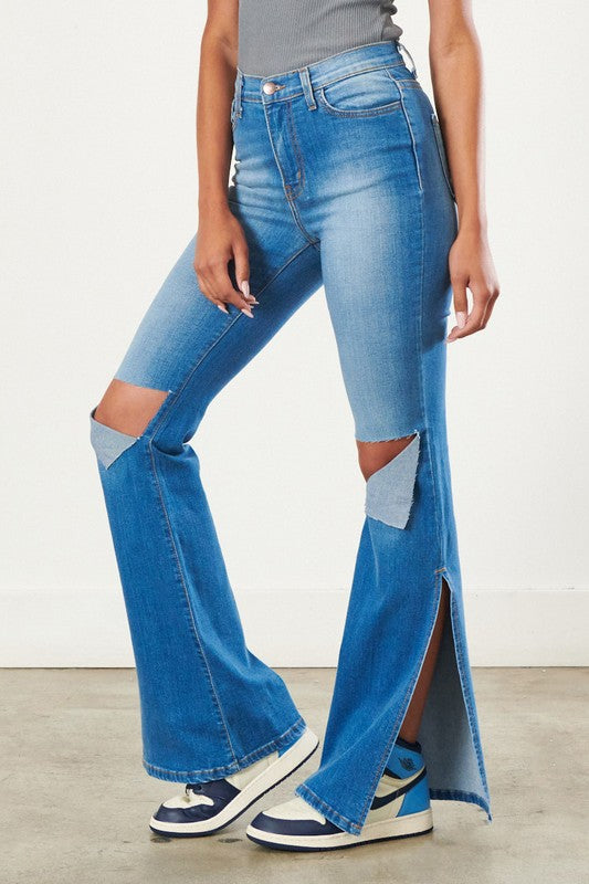 Women's High Rise Side Slit Flare Jeans