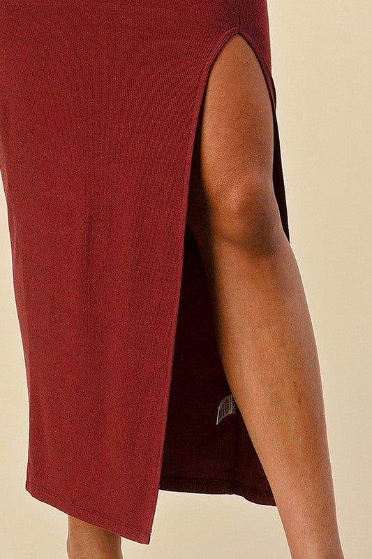 Rib Knit Mock Neck Slit Maxi Dress – Southern Fried Glam
