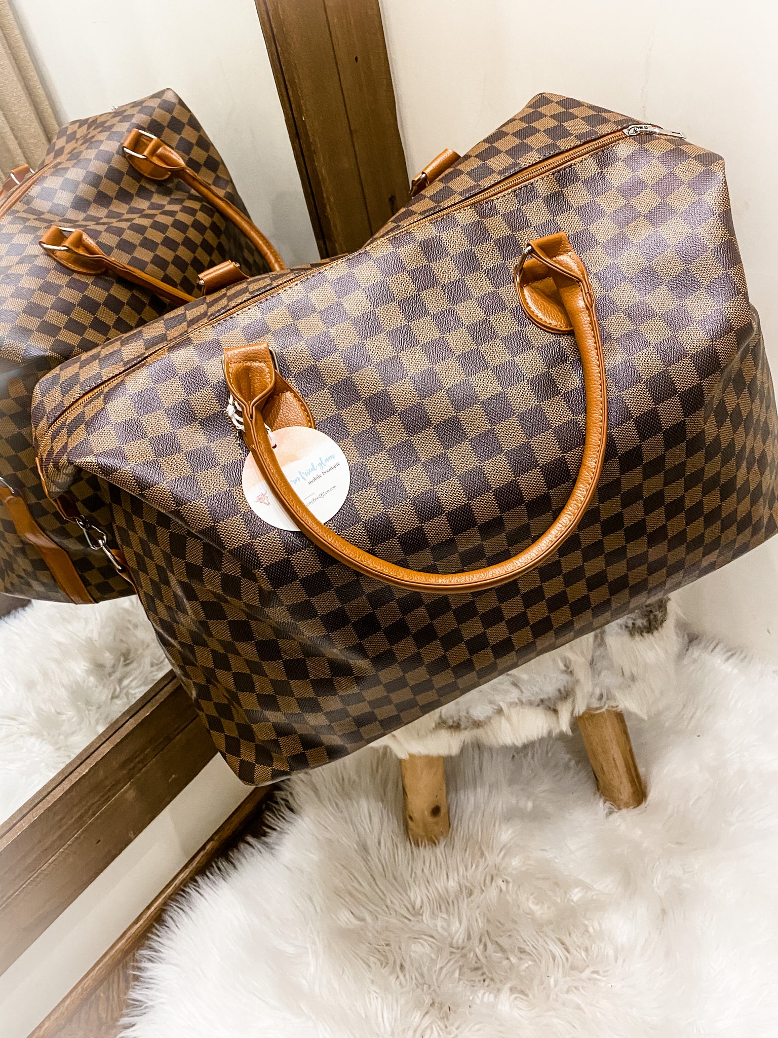 Classic Checkered Faux Leather Weekender