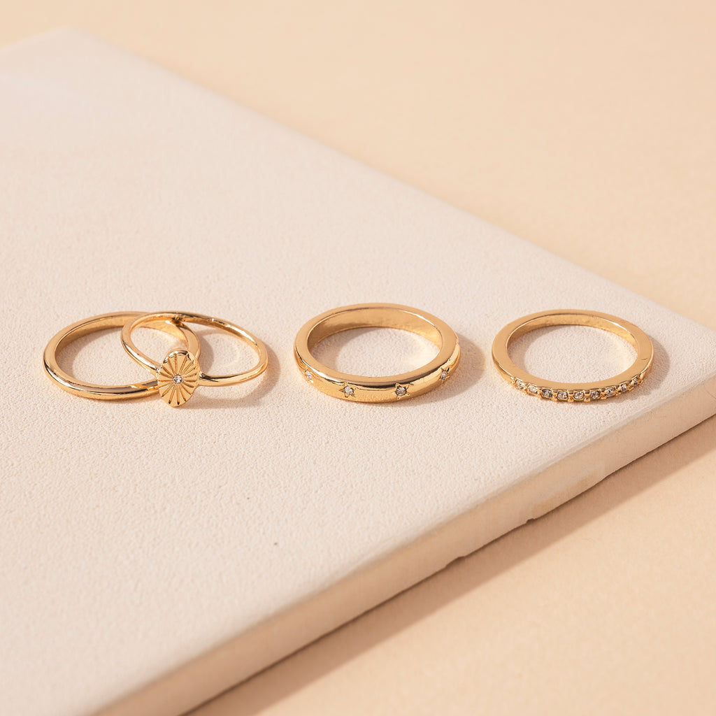 Gold Set of 4 Rhinestone Rings