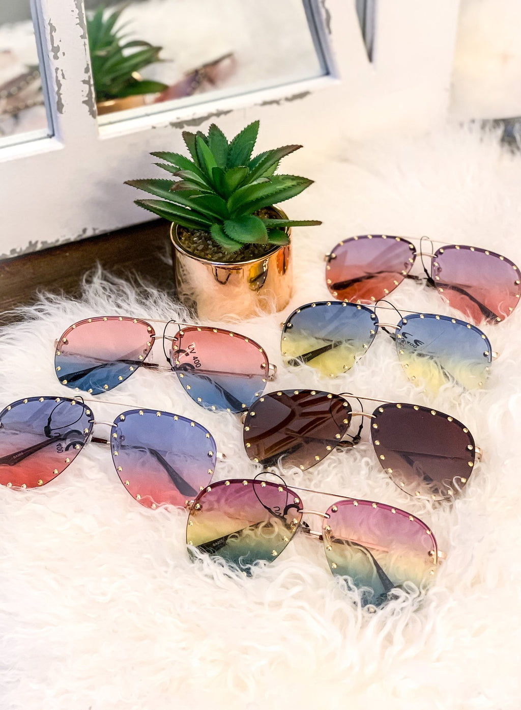 Colorful Tinted Studded Aviator Sunglasses