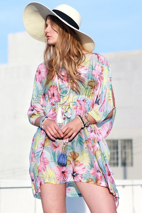 Printed Floral Seed Bead Tassel Kimono Southern Fried Glam