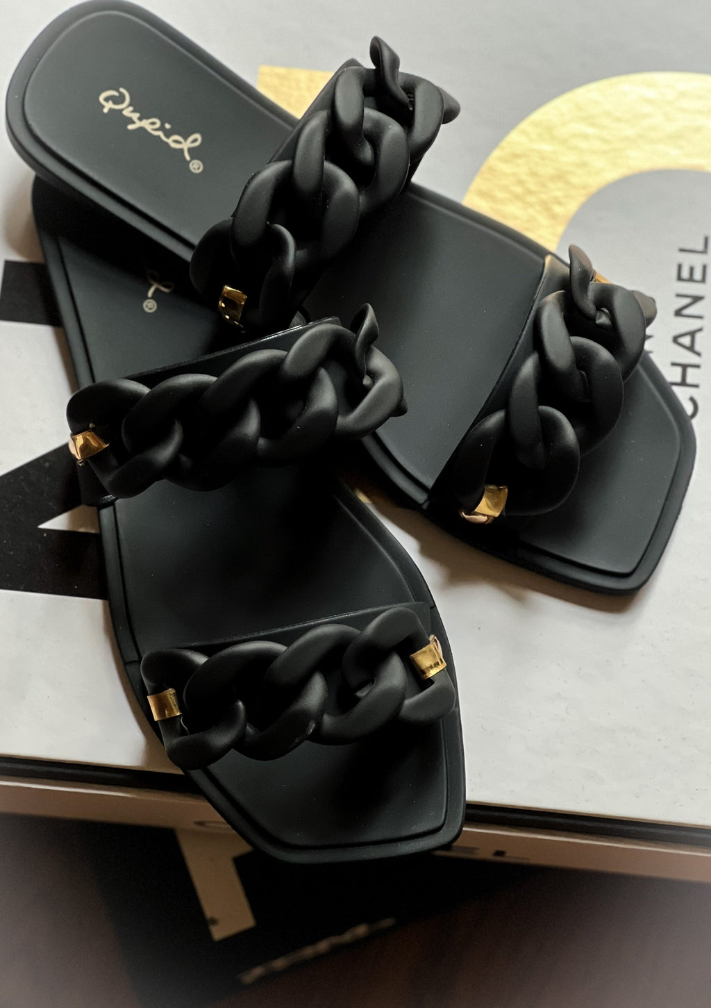 Black Chain Gilson Slide Sandals