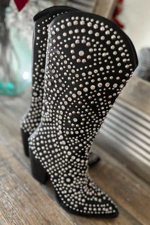 Black Embellished Western Inspired Boot