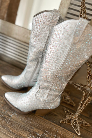 Silver Rhinestone Western Cowgirl Boots