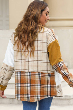 Plaid Color Block Patchwork Shacket with Pocket