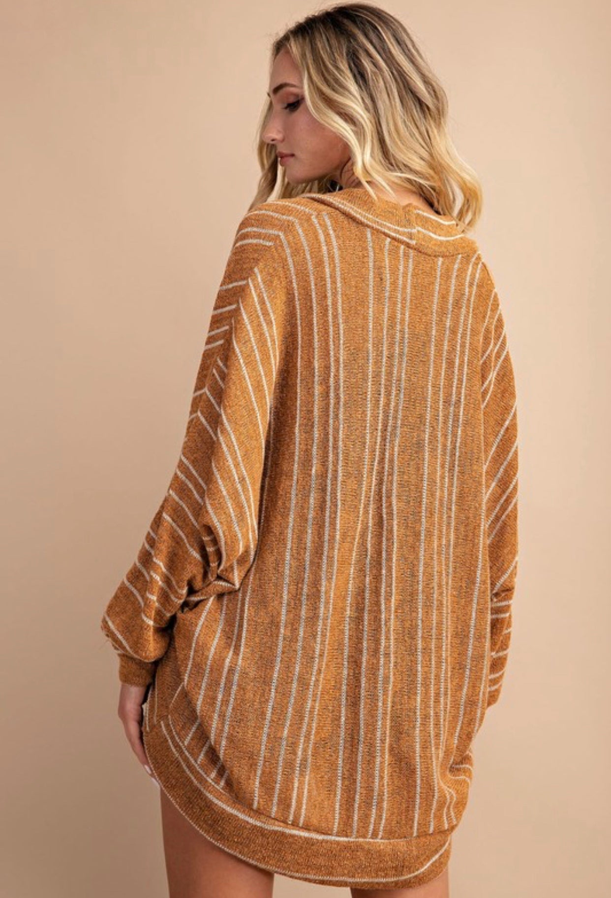 Camel Striped Knit Cardigan