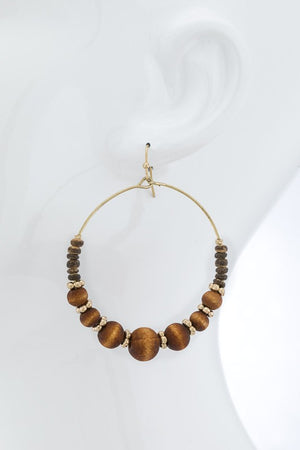 Wood Bead Metallic Bead Accent Earrings