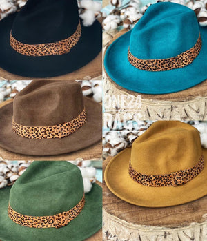 Wool Brim Hat With Hyde Leopard Ribbon Trim Hat
