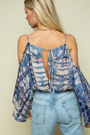 Tie Dye Button Front Bell Sleeve Top