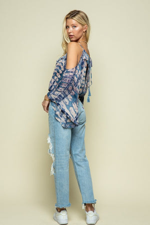 Tie Dye Button Front Bell Sleeve Top