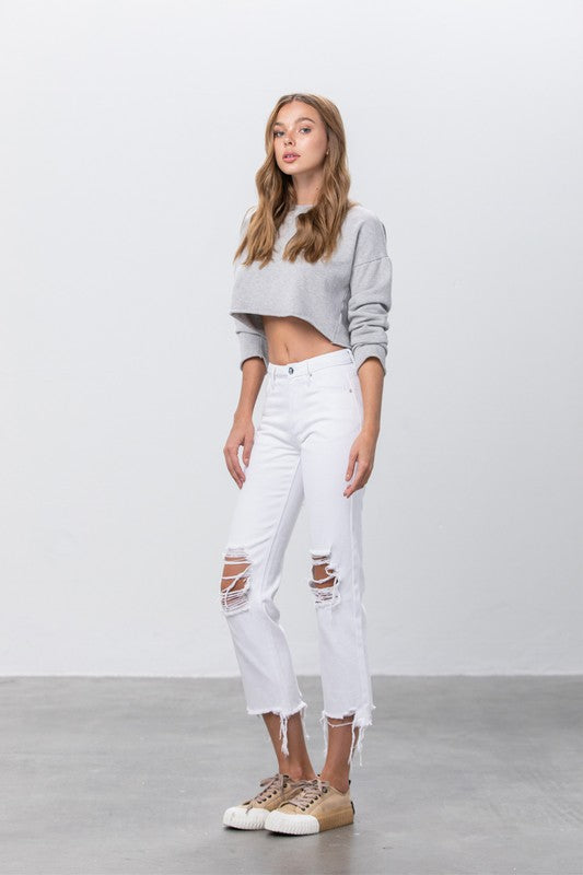 Wicked Trend Destroyed White Straight Jeans