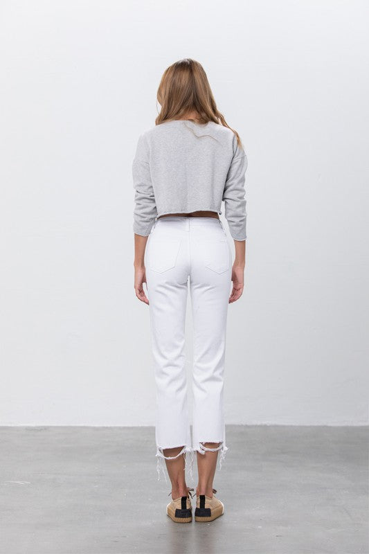 Wicked Trend Destroyed White Straight Jeans