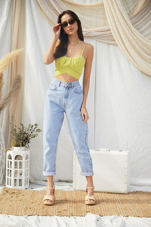 Lime Ribbed Ruched Wrap Crop Top