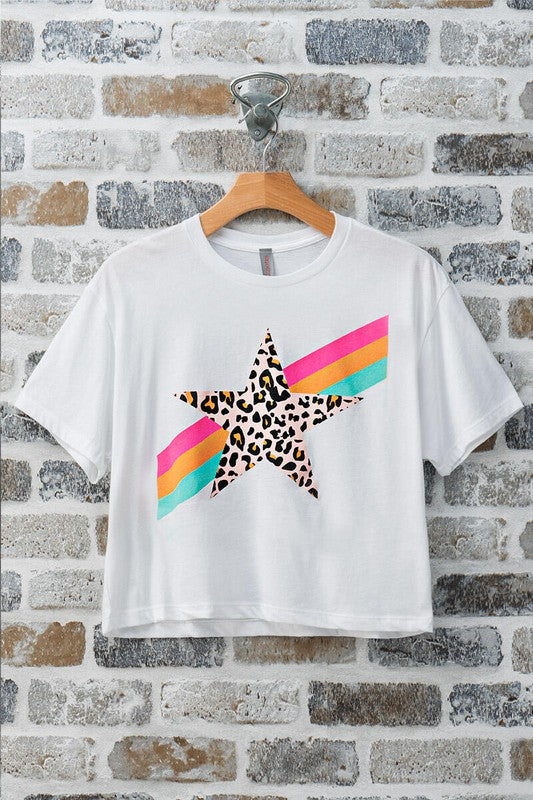 Leopard Stars & Stripes Graphic Cropped Tee