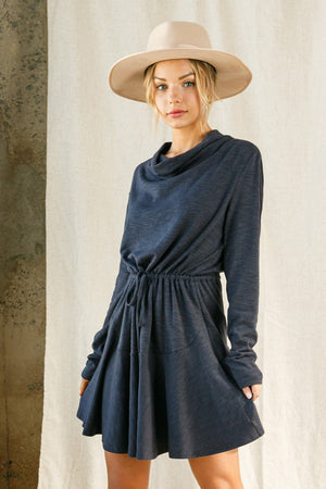 Cowl Neck Dress With Back Button Trim