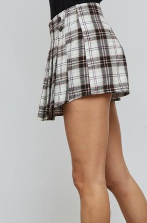 Plaid Button Detail Pleated Skort