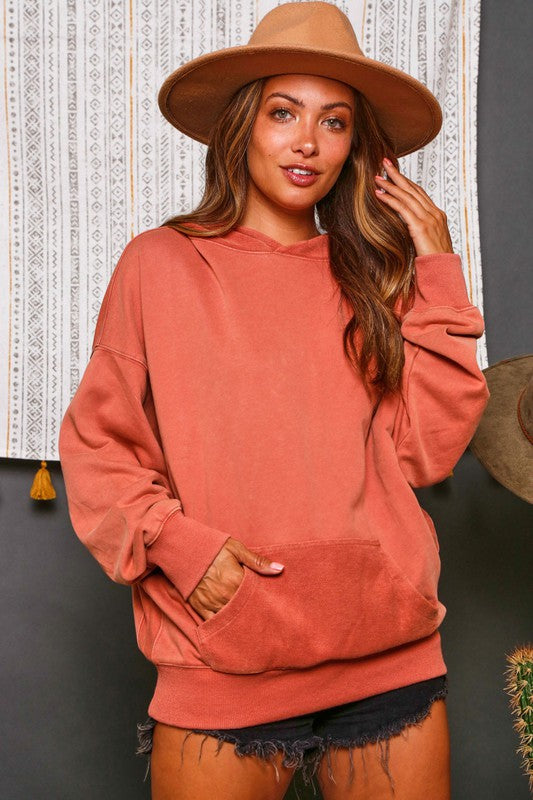 Dusty Rose Hooded Knit Pullover