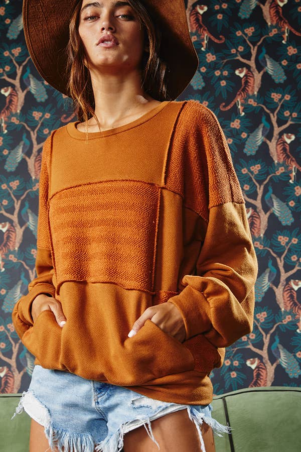 Camel French Terry Knit Oversized Top