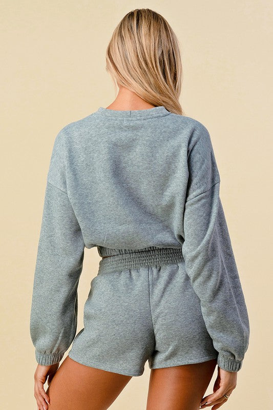 Heather Grey Cropped Fleece Pullover Top