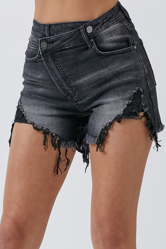 Black Wash High Rise Crossover Shorts