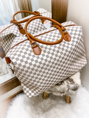 Classic Checkered Faux Leather Weekender