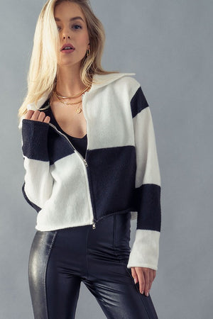 Chessboard Zip Up Cropped Jacket