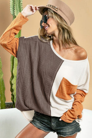 Cable Knit Color Block Top