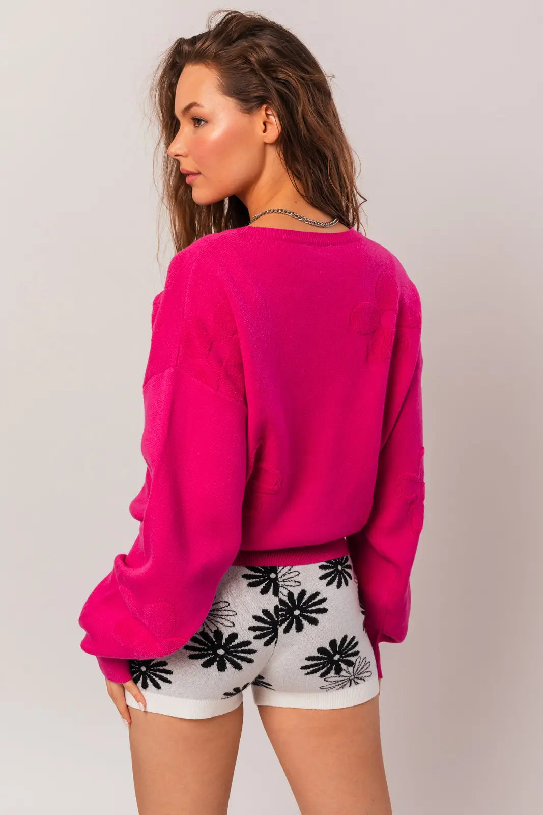 Fuchsia Chenille Embroidery Sweater
