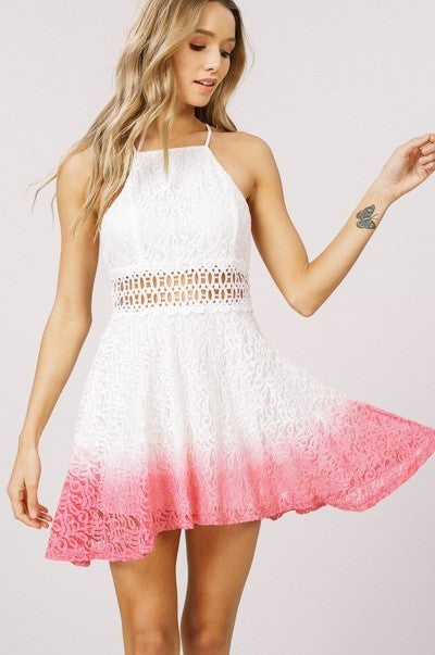 Dip Dyed Ombre Lace Mini Dress