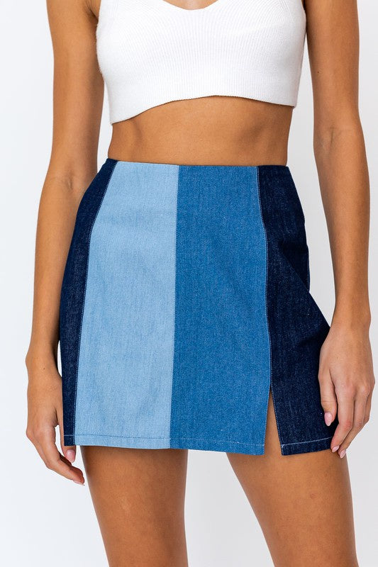 Colorblock Denim Skirt