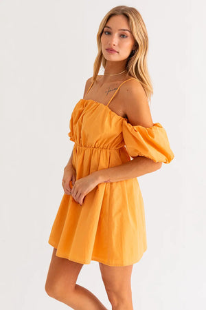 Mango Cold Shoulder Puff Mini Dress