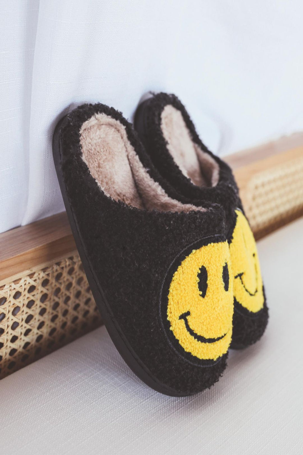 Black Smiley Face Slippers