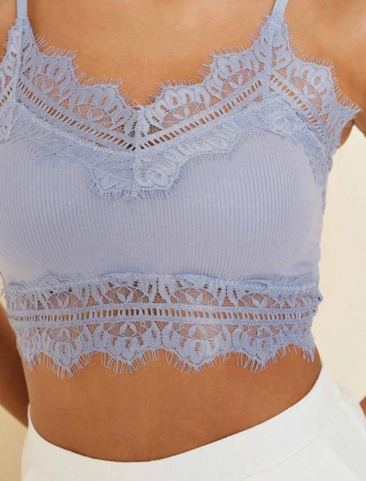 Ribbed Lace Padded  Bralette