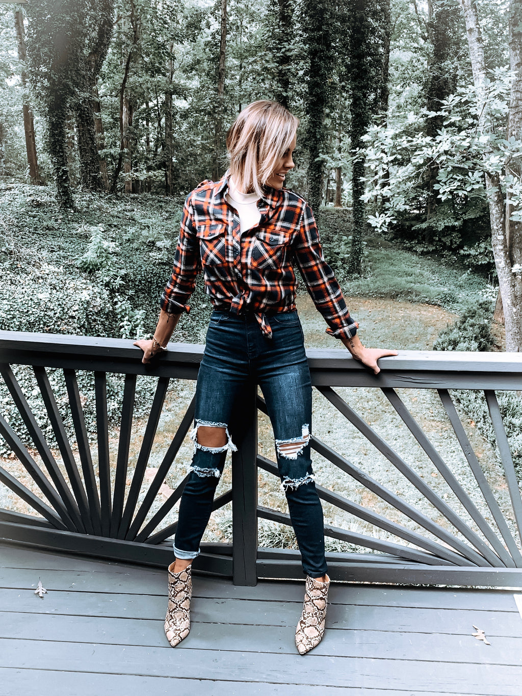 Red Navy Plaid Button Down