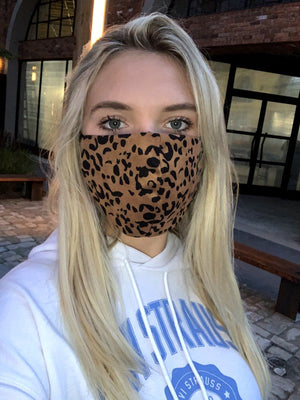 Brown Cheetah Print Knit Face Mask