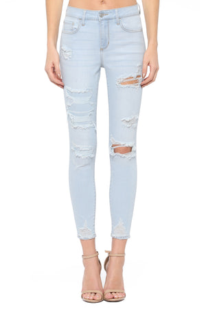 Cello Mid Rise Distressed Crop Skinny
