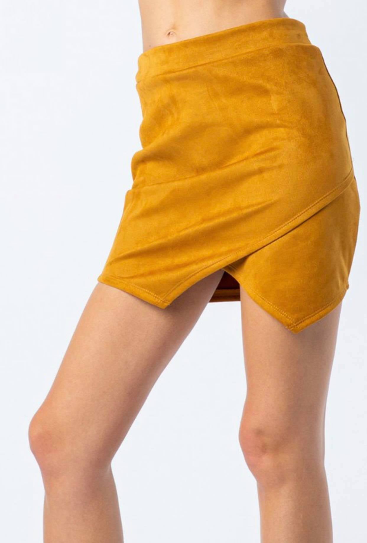Mustard Faux Suede Mini Skirt