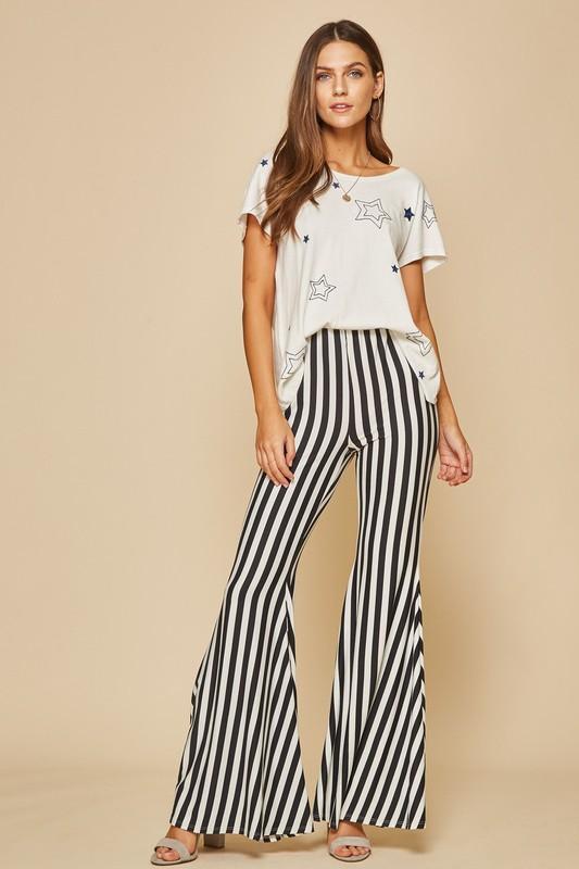 Black and White Striped Flare Pants