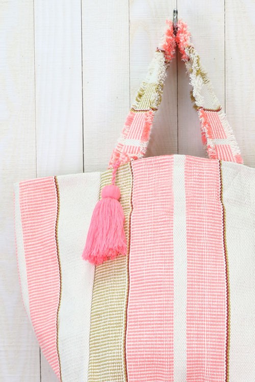 Think Pink Striped Beach Tote
