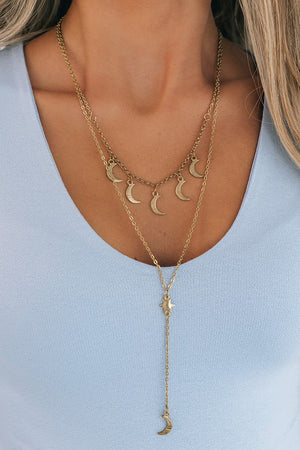 Fly Me To The Moon Gold Lariat Necklace