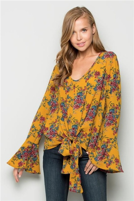 Floral Long Bell Sleeve V-neck