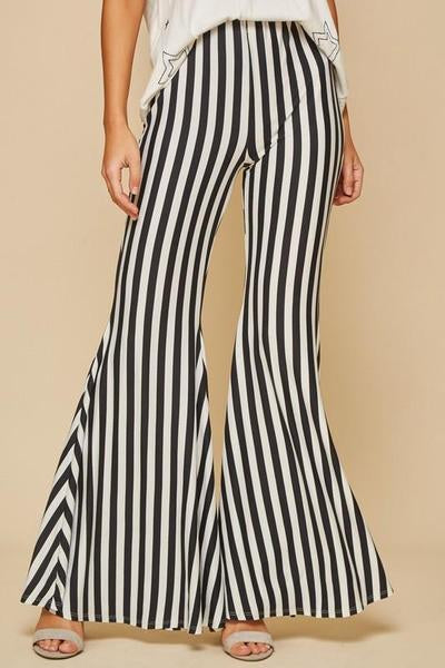 Black White Striped Bell Bottoms - Main Image