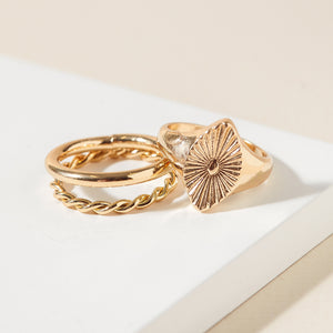 Gold Set of 3 Marquise Signet Rings
