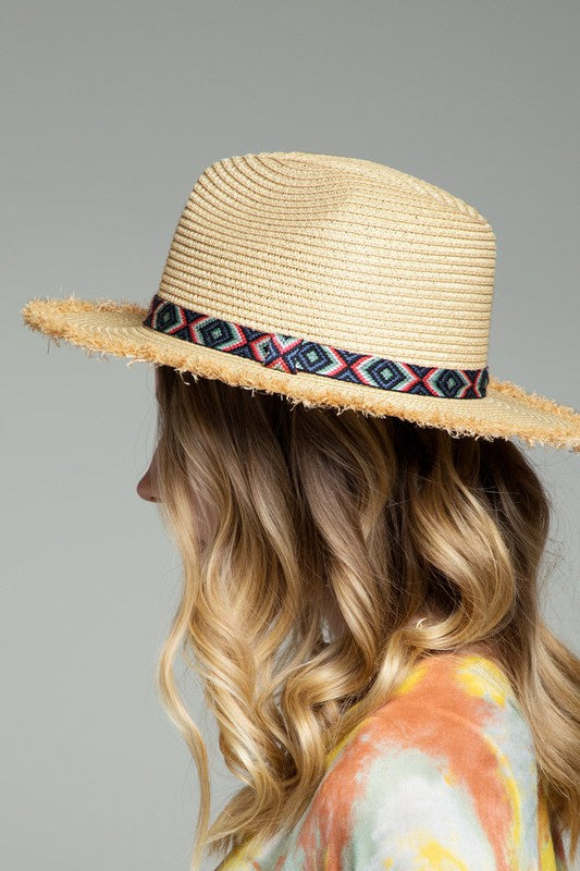 Ethnic Trim Panama Hat