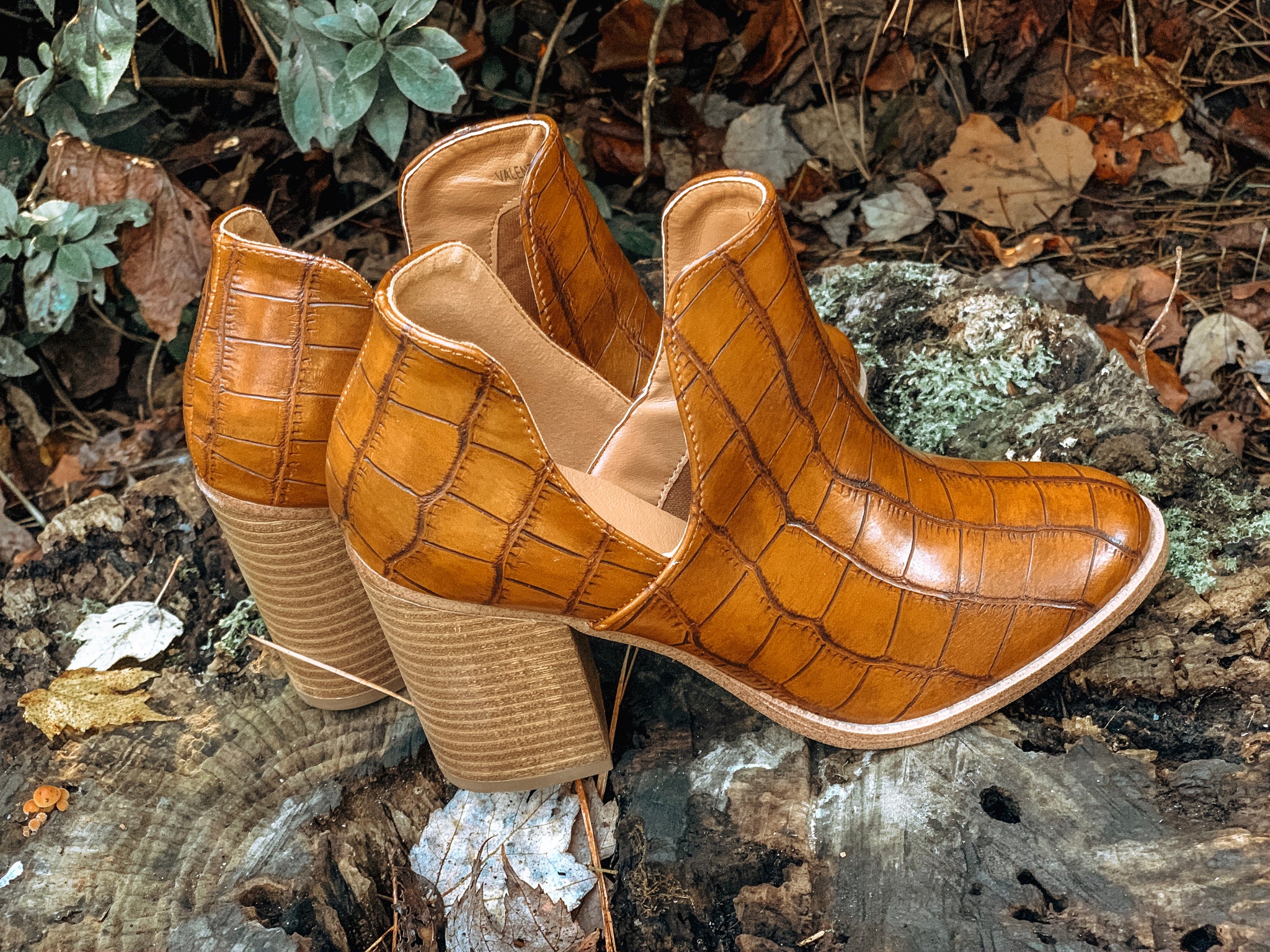 Valentina Croc Chunky Ankle Booties