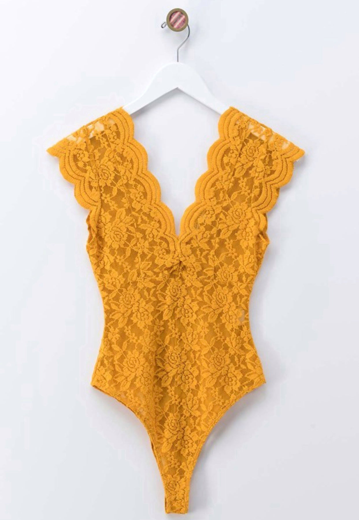 Embroidered Lace Scalloped Trim Bodysuit