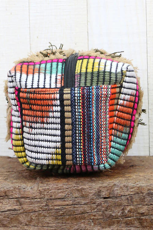 Textured and Stripe Trim Jacquard Makeup Bag