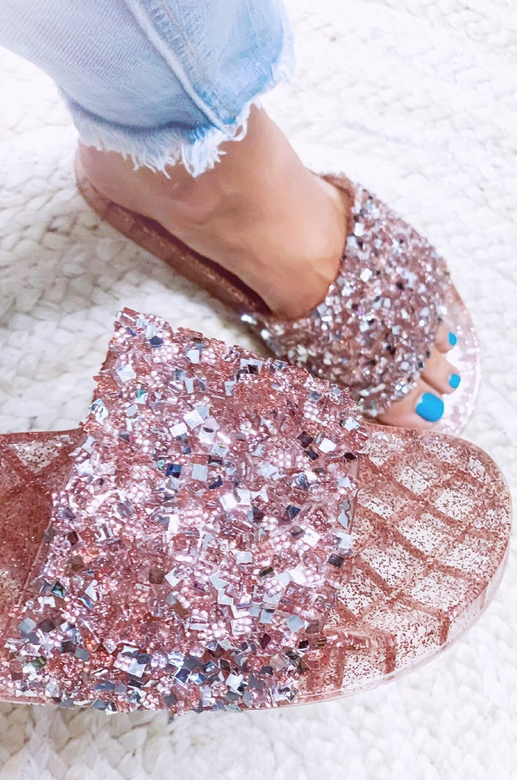 Jelly Rhinestone Glitter Slides